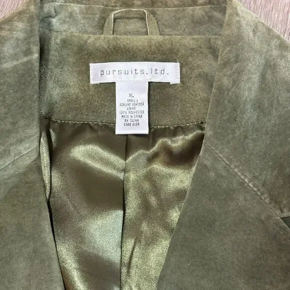 VTG Pursuits Ltd Olive Green Suede Leather Blazer Jacket Women’s XL Y2K - Picture 4 of 10